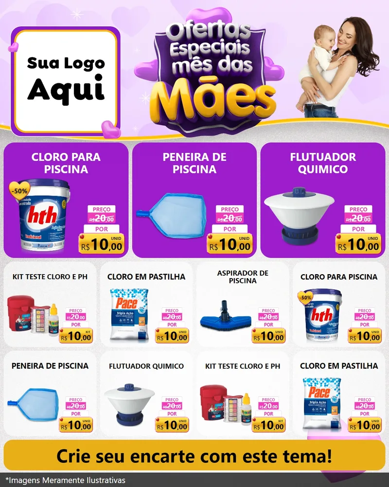 Modelo de Rede Social para Feed Instagram com o tema Ofertas Especiais - Mês das Mães para Produtos para Piscina