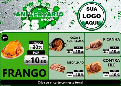 Modelo de Encarte para Encarte A4 Horizontal com o tema Promoção de Aniversário - 25 Anos para Assados