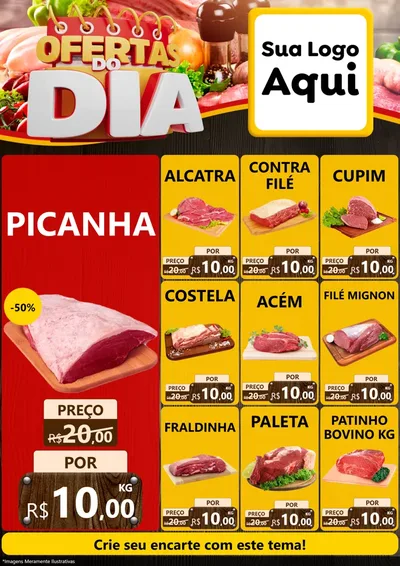 Modelo de Encarte para Encarte A4 Vertical com o tema Ofertas do Dia para Açougue