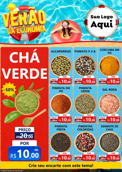 Modelo de Encarte para Encarte A4 Vertical com o tema Verão da Economia para Produtos Naturais