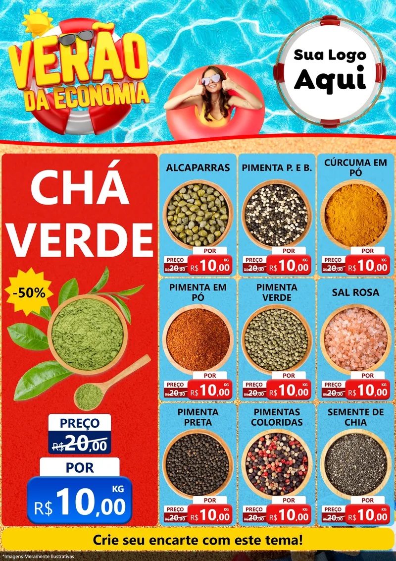 Modelo de Encarte para Encarte A4 Vertical com o tema Verão da Economia para Produtos Naturais