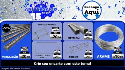 Modelo de TV para TV Horizontal com o tema Promoção de Aniversário - 15 Anos para Ferragens