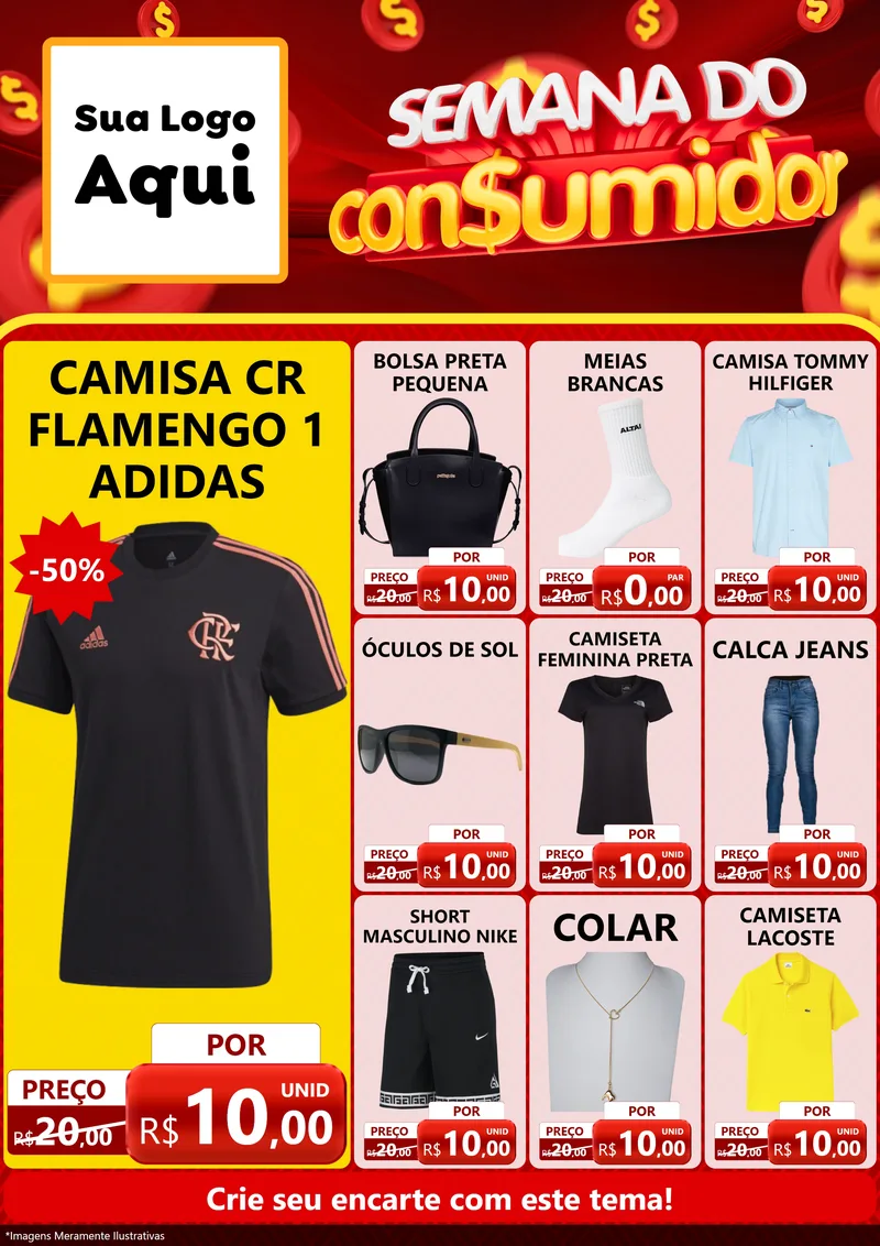 Modelo de Encarte para Encarte A4 Vertical com o tema Semana do Consumidor para Roupas e acessórios