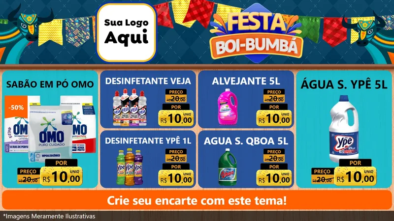 Modelo de TV para TV Horizontal com o tema Festa Boi Bumbá para Produtos de Limpeza