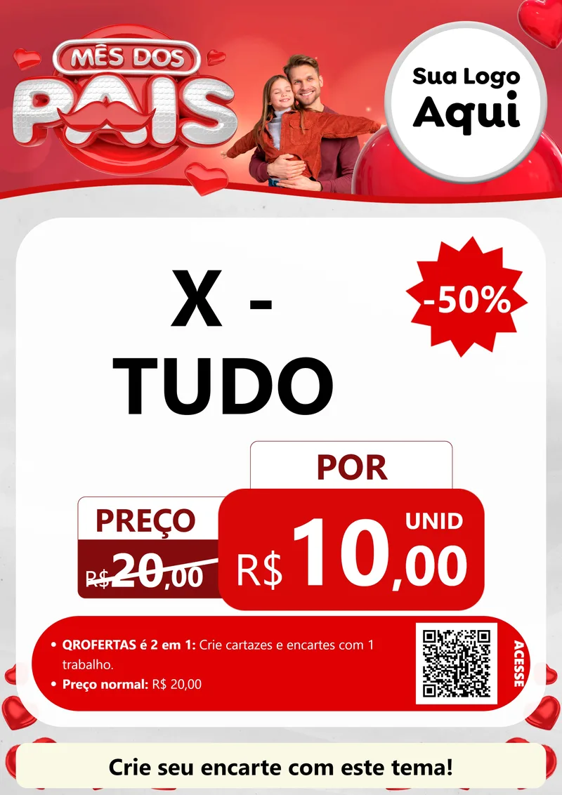 Modelo de Cartaz para Cartaz A4 Vertical com o tema Mês dos Pais para Hamburgueria