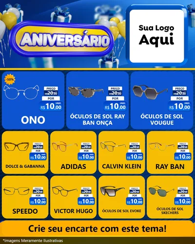 Modelo de Rede Social para Feed Instagram com o tema Aniversário para Óticas