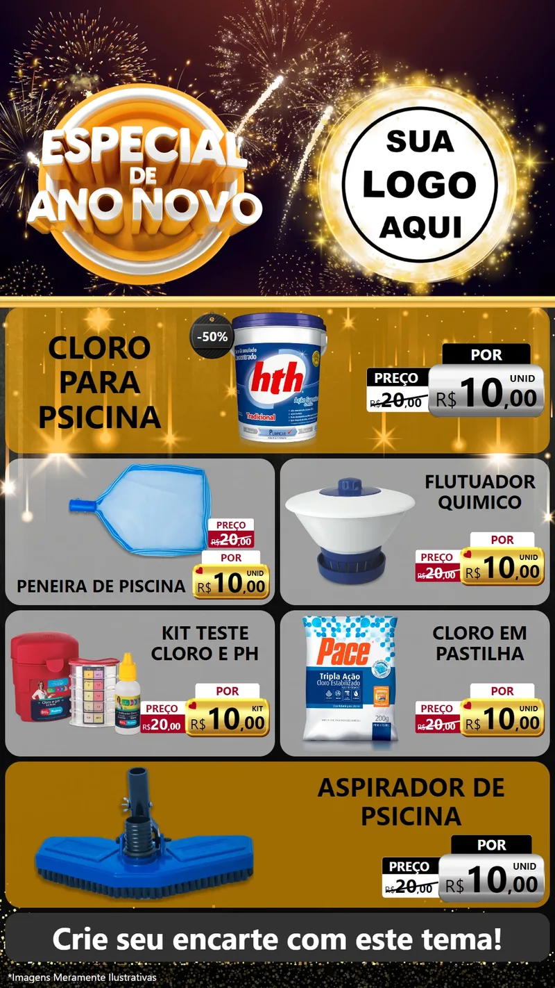 Modelo de TV para TV Vertical com o tema Especial de Ano Novo para Produtos para Piscina