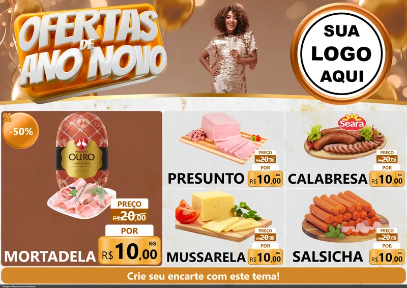 Modelo de Encarte para Encarte A4 Horizontal com o tema Ofertas de Ano Novo para Frios e Laticínios