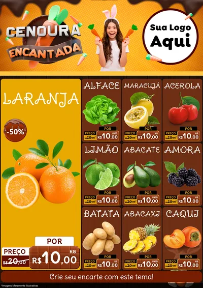 Modelo de Encarte para Encarte A4 Vertical com o tema Cenoura Encantada - Páscoa para Hortifrúti