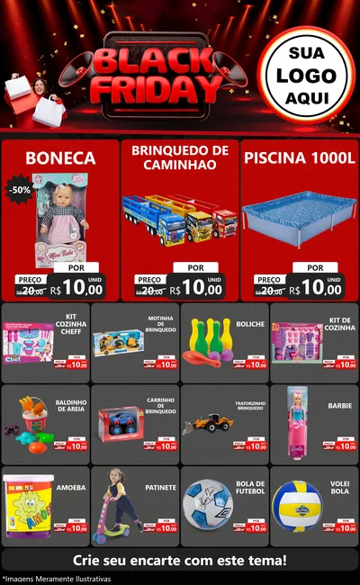 Modelo de Encarte para Encarte Grande com o tema Black Friday para Brinquedos