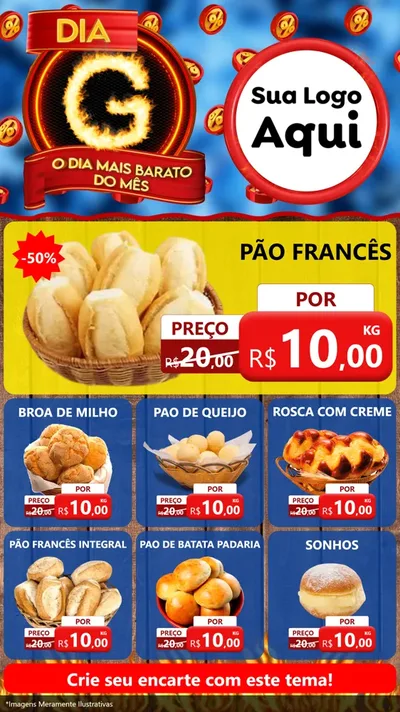 Modelo de Rede Social para Stories com o tema Dia G - O Dia Mais Barato Do Mês para Padaria