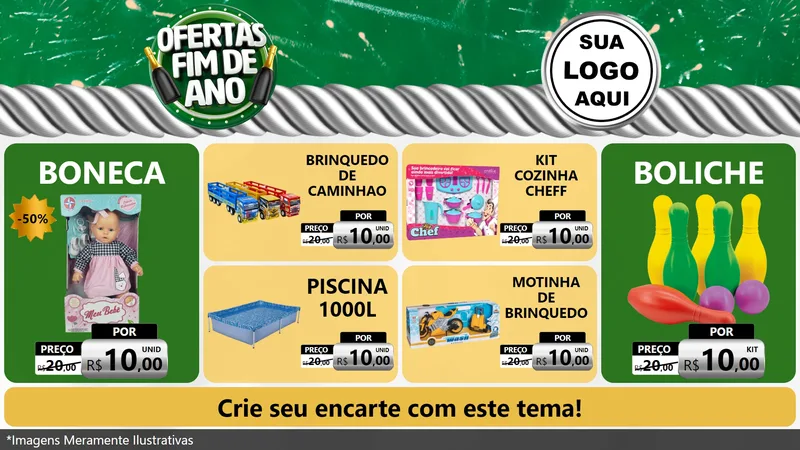 Modelo de TV para TV Horizontal com o tema Ofertas Fim de Ano para Brinquedos