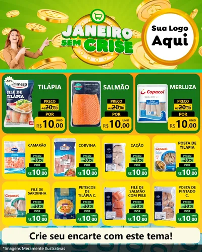 Modelo de Rede Social para Feed Instagram com o tema Janeiro Sem Crise para Peixaria
