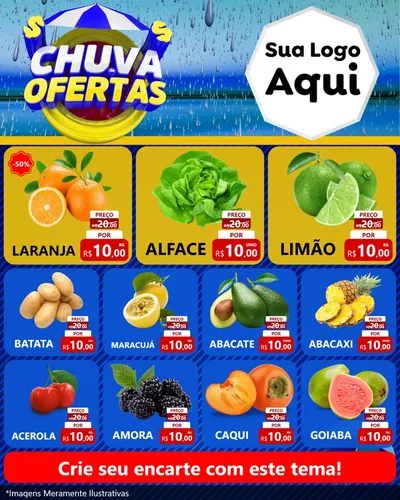 Modelo de Rede Social para Feed Instagram com o tema Chuva de Ofertas para Hortifrúti