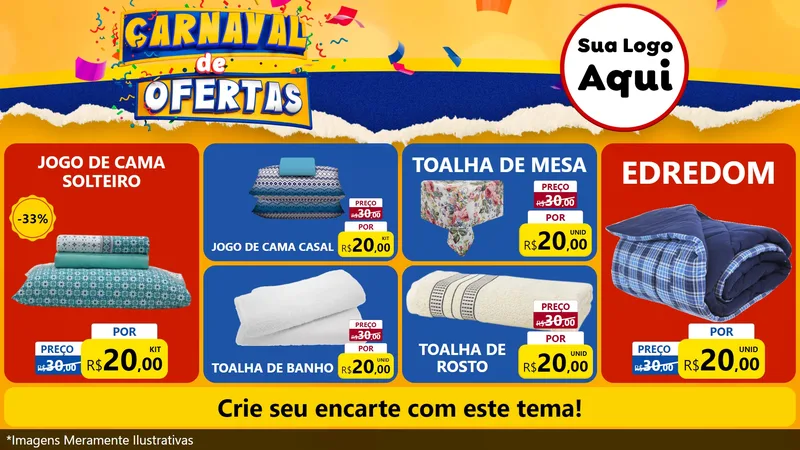 Modelo de TV para TV Horizontal com o tema Carnaval de Ofertas para Cama, Mesa e Banho