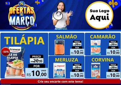 Modelo de Encarte para Encarte A4 Horizontal com o tema Ofertas de Março para Peixaria