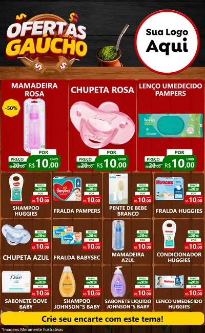 Modelo de Encarte para Encarte Grande com o tema Ofertas Dia do Gaúcho para Bebês