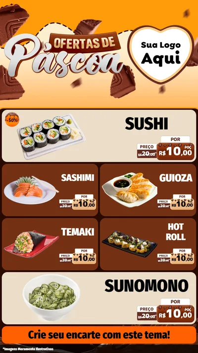 Modelo de TV para TV Vertical com o tema Ofertas de Páscoa para Comida japonesa