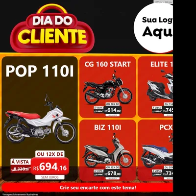 Modelo de Rede Social para Feed Facebook com o tema Dia do Cliente para Concessionaria de Motos