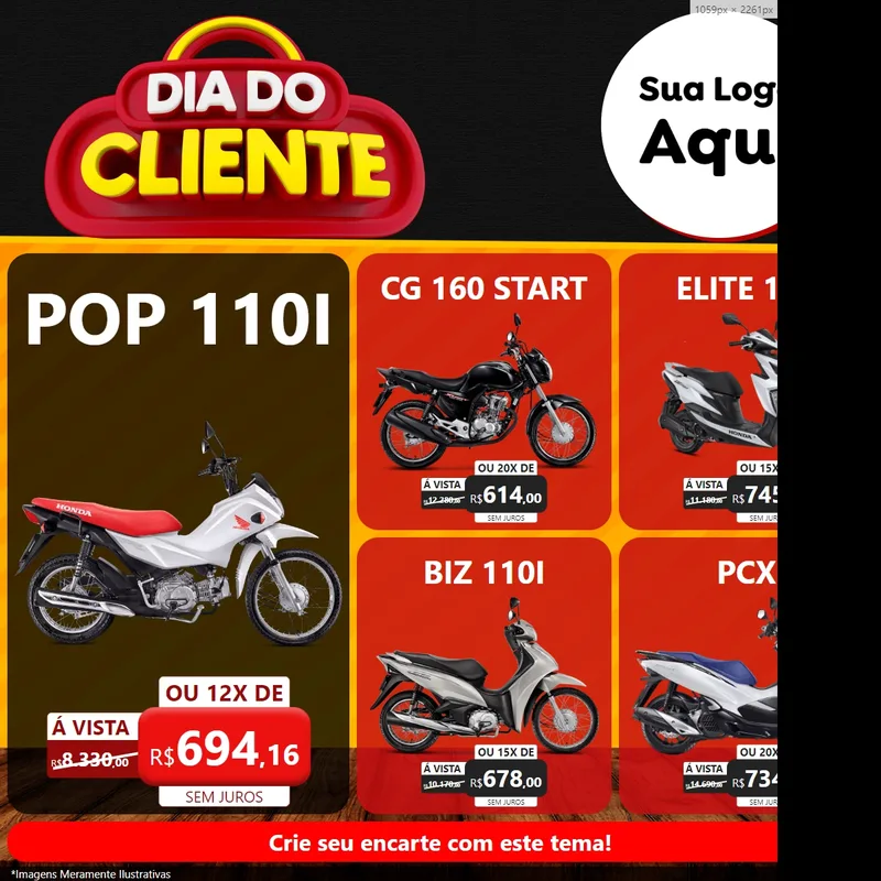 Modelo de Rede Social para Feed Facebook com o tema Dia do Cliente para Concessionaria de Motos