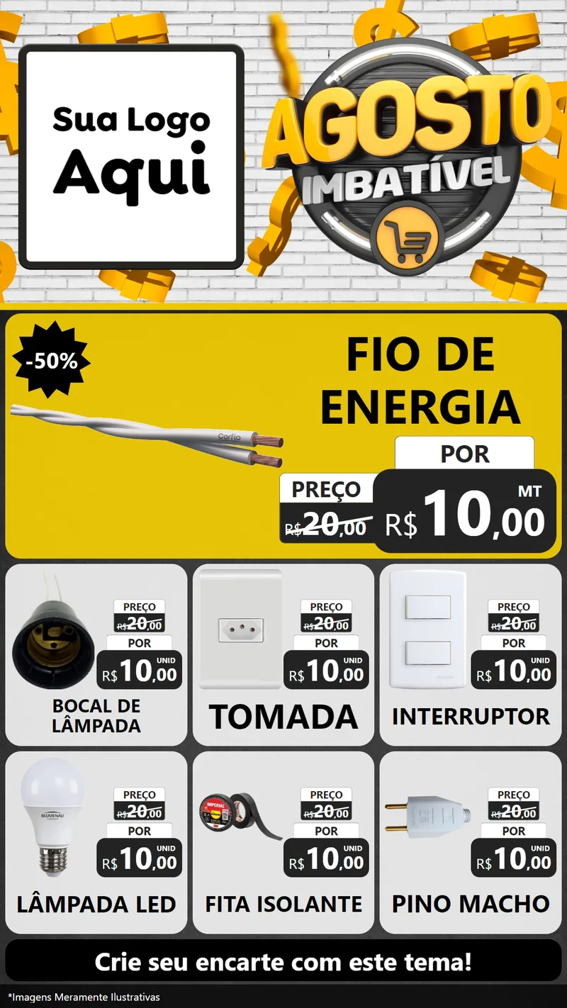 Modelo de Rede Social para Stories com o tema Agosto imbatível para Materiais Elétricos