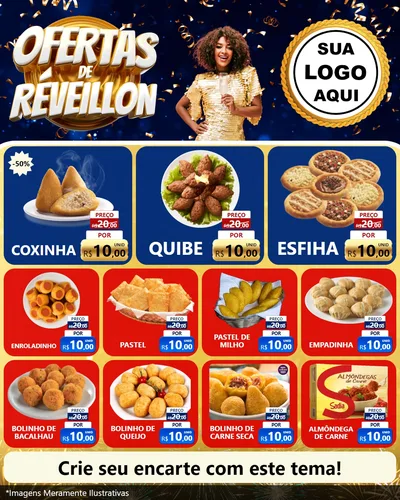 Modelo de Rede Social para Feed Instagram com o tema Ofertas de Réveillon para Salgadaria