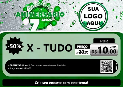Modelo de Cartaz para Cartaz A4 Horizontal com o tema Promoção de Aniversário - 7 Anos para Hamburgueria