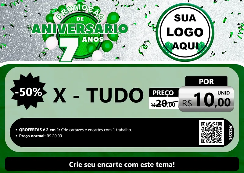 Modelo de Cartaz para Cartaz A4 Horizontal com o tema Promoção de Aniversário - 7 Anos para Hamburgueria