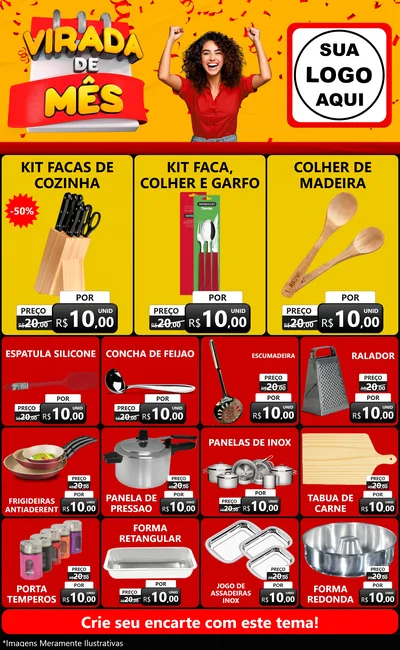 Modelo de Encarte para Encarte Grande com o tema Virada de Mês para Utilidades Domésticas