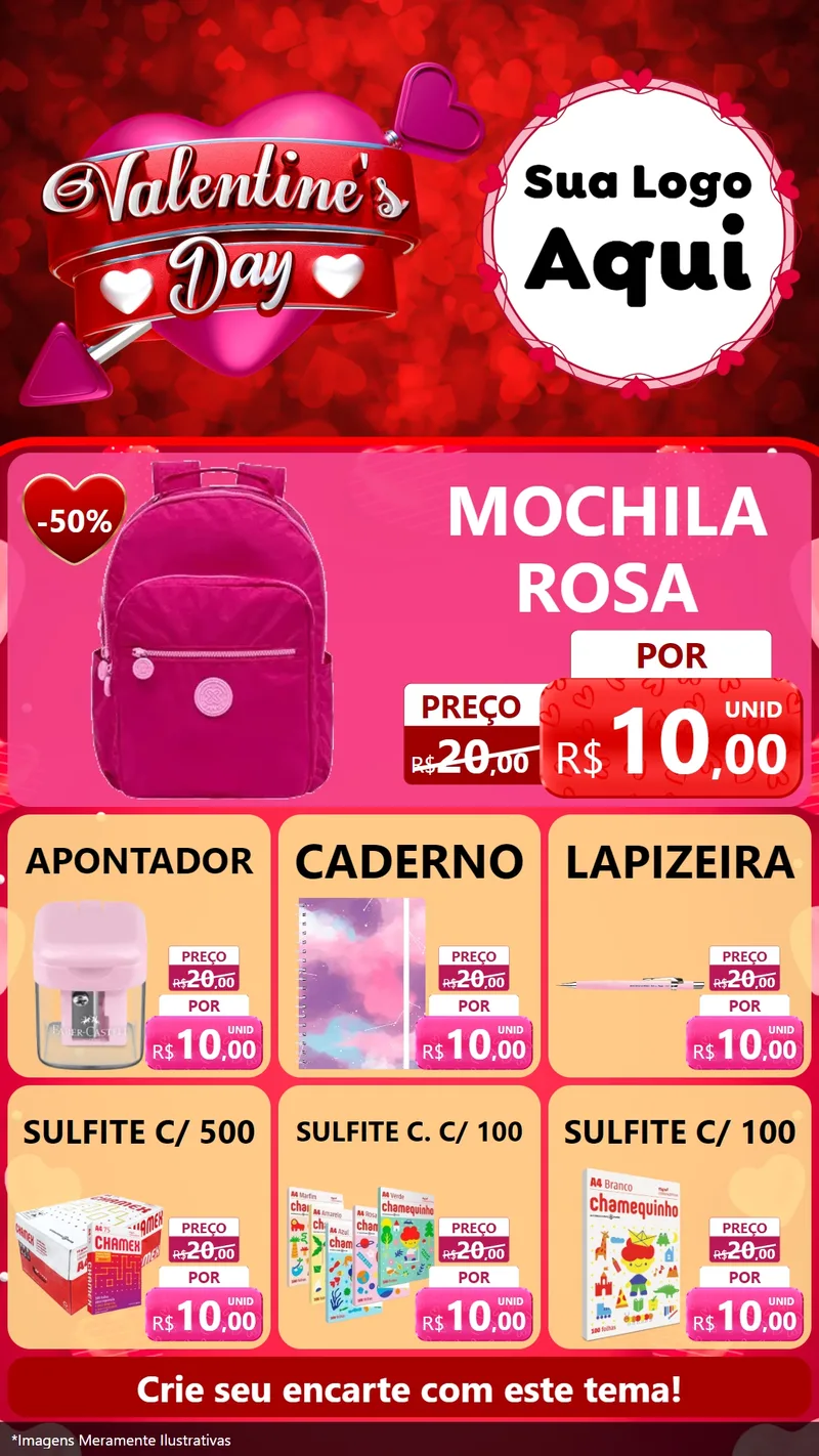 Modelo de Rede Social para Stories com o tema Valentine's Day para Papelaria