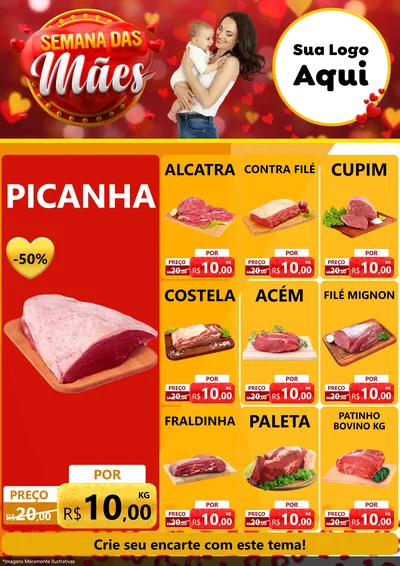 Modelo de Encarte para Encarte A4 Vertical com o tema Semana das Mães para Açougue