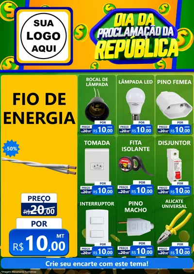 Modelo de Encarte para Encarte A4 Vertical com o tema Dia Da Proclamação da República para Materiais Elétricos