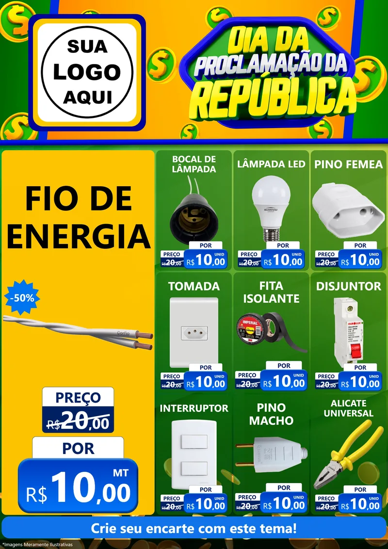 Modelo de Encarte para Encarte A4 Vertical com o tema Dia Da Proclamação da República para Materiais Elétricos