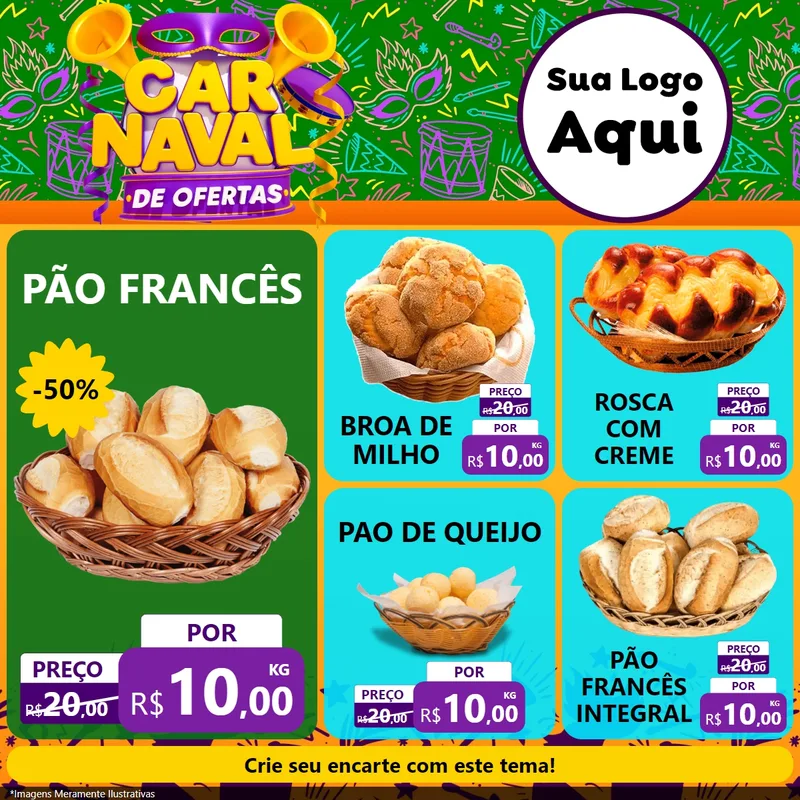 Modelo de Rede Social para Feed Facebook com o tema Carnaval de Ofertas para Padaria