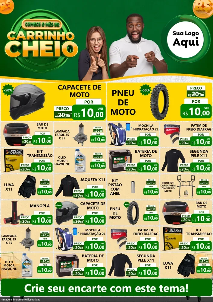 Modelo de Encarte para Encarte A4 Vertical com o tema Carrinho Cheio para Moto peças