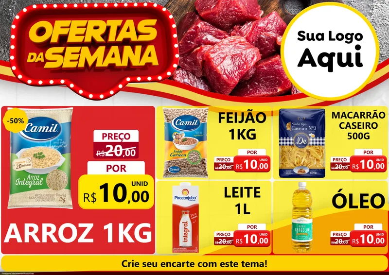 Modelo de Encarte para Encarte A4 Horizontal com o tema Ofertas da Semana para Supermercado