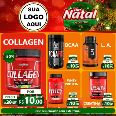 Modelo de Rede Social para Feed Facebook com o tema Um Natal de Ofertas para Suplementos alimentares