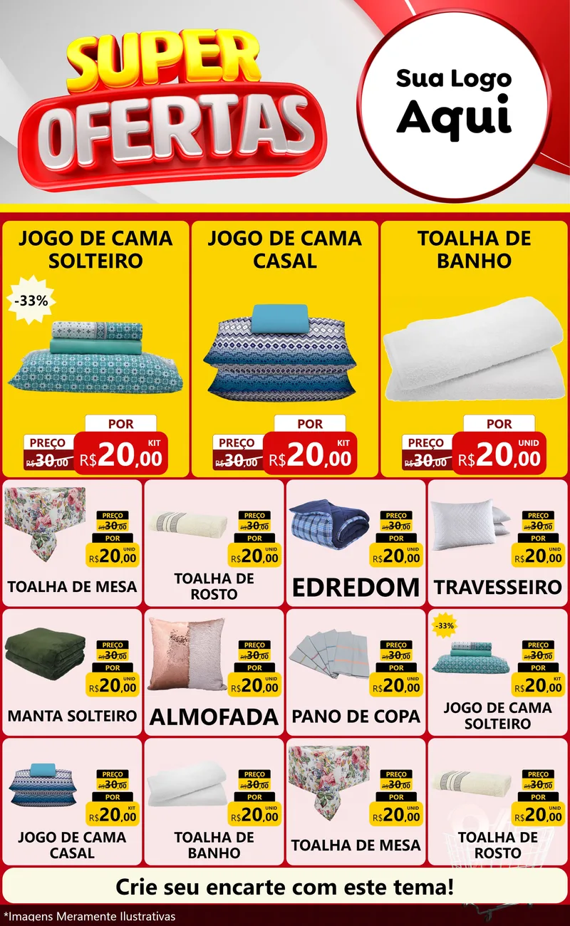 Modelo de Encarte para Encarte Grande com o tema Super Ofertas para Cama, Mesa e Banho