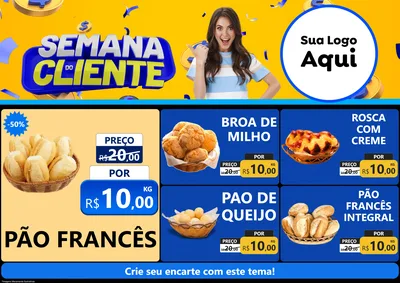 Modelo de Encarte para Encarte A4 Horizontal com o tema Semana do Cliente para Padaria