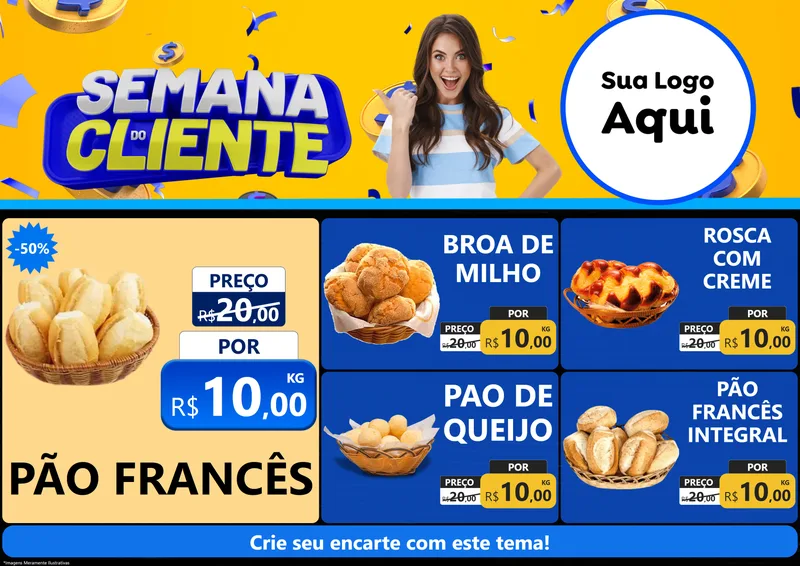 Modelo de Encarte para Encarte A4 Horizontal com o tema Semana do Cliente para Padaria