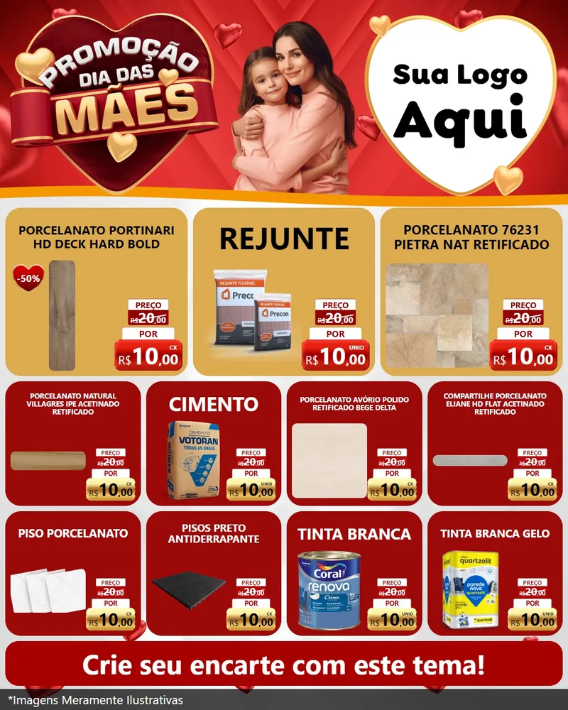 Modelo de Rede Social para Feed Instagram com o tema Promoção Dia das Mães para Pisos e revestimentos