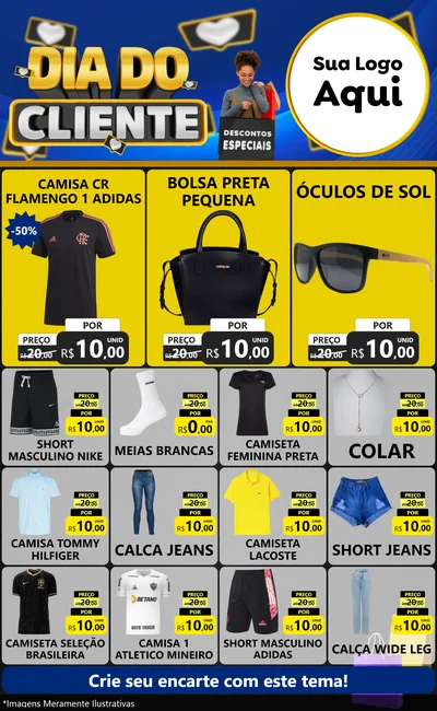 Modelo de Encarte para Encarte Grande com o tema Dia Do Cliente para Roupas e acessórios