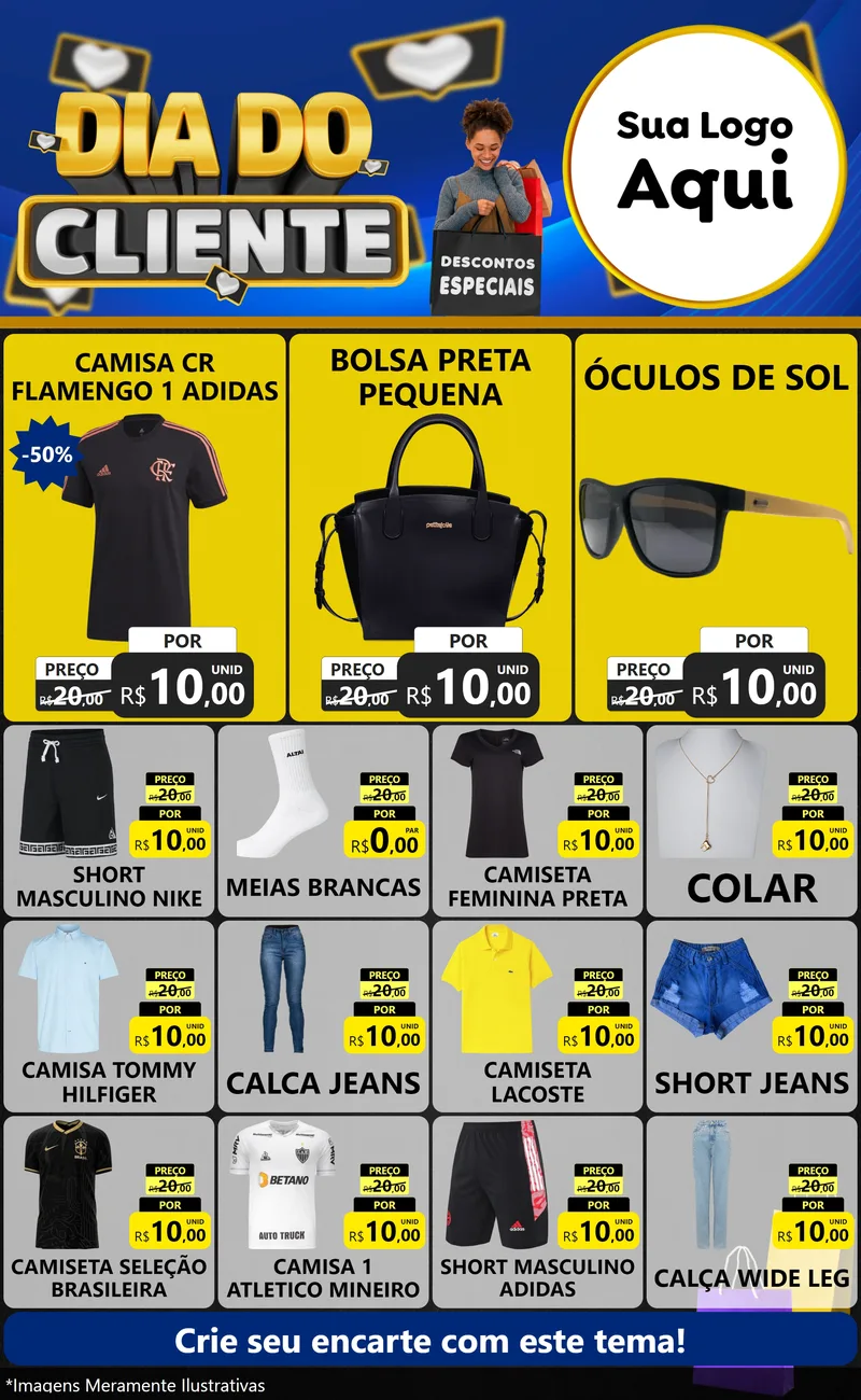 Modelo de Encarte para Encarte Grande com o tema Dia Do Cliente para Roupas e acessórios