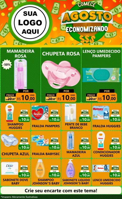 Modelo de Encarte para Encarte Grande com o tema Comece Agosto Economizando para Bebês