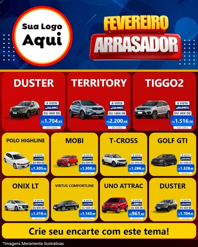 Modelo de Rede Social para Feed Instagram com o tema Fevereiro Arrasador para Concessionaria de Carros