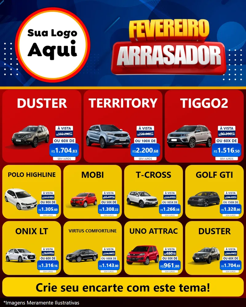 Modelo de Rede Social para Feed Instagram com o tema Fevereiro Arrasador para Concessionaria de Carros