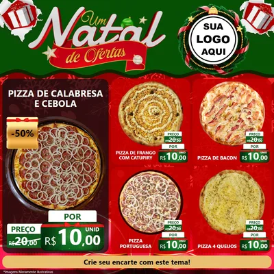 Modelo de Rede Social para Feed Facebook com o tema Um Natal de Ofertas para Pizzaria