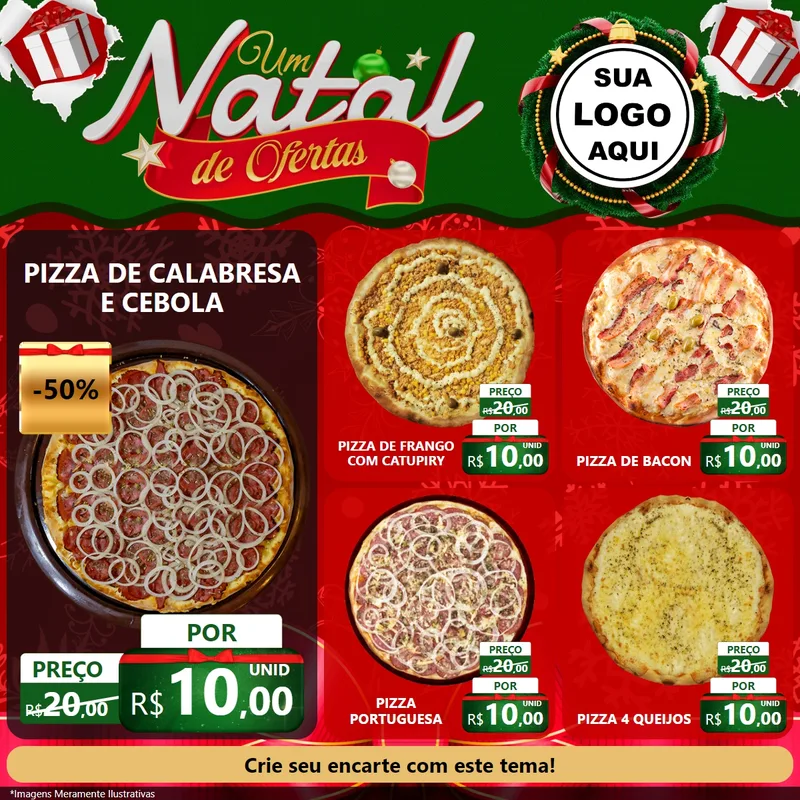 Modelo de Rede Social para Feed Facebook com o tema Um Natal de Ofertas para Pizzaria