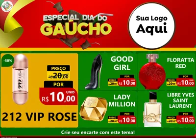 Modelo de Encarte para Encarte A4 Horizontal com o tema Especial Dia do Gaúcho para Perfumes