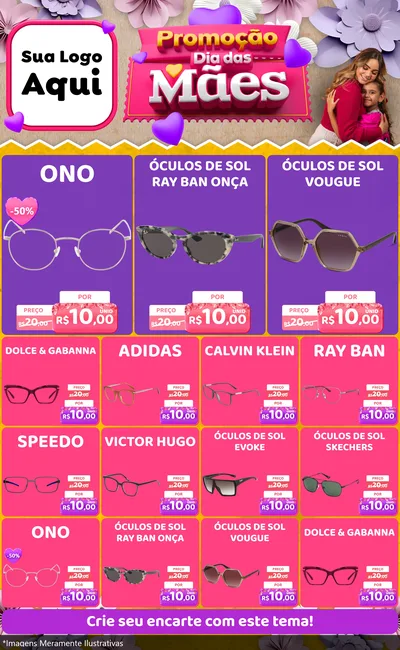 Modelo de Encarte para Encarte Grande com o tema Promoção Dia das Mães para Óticas